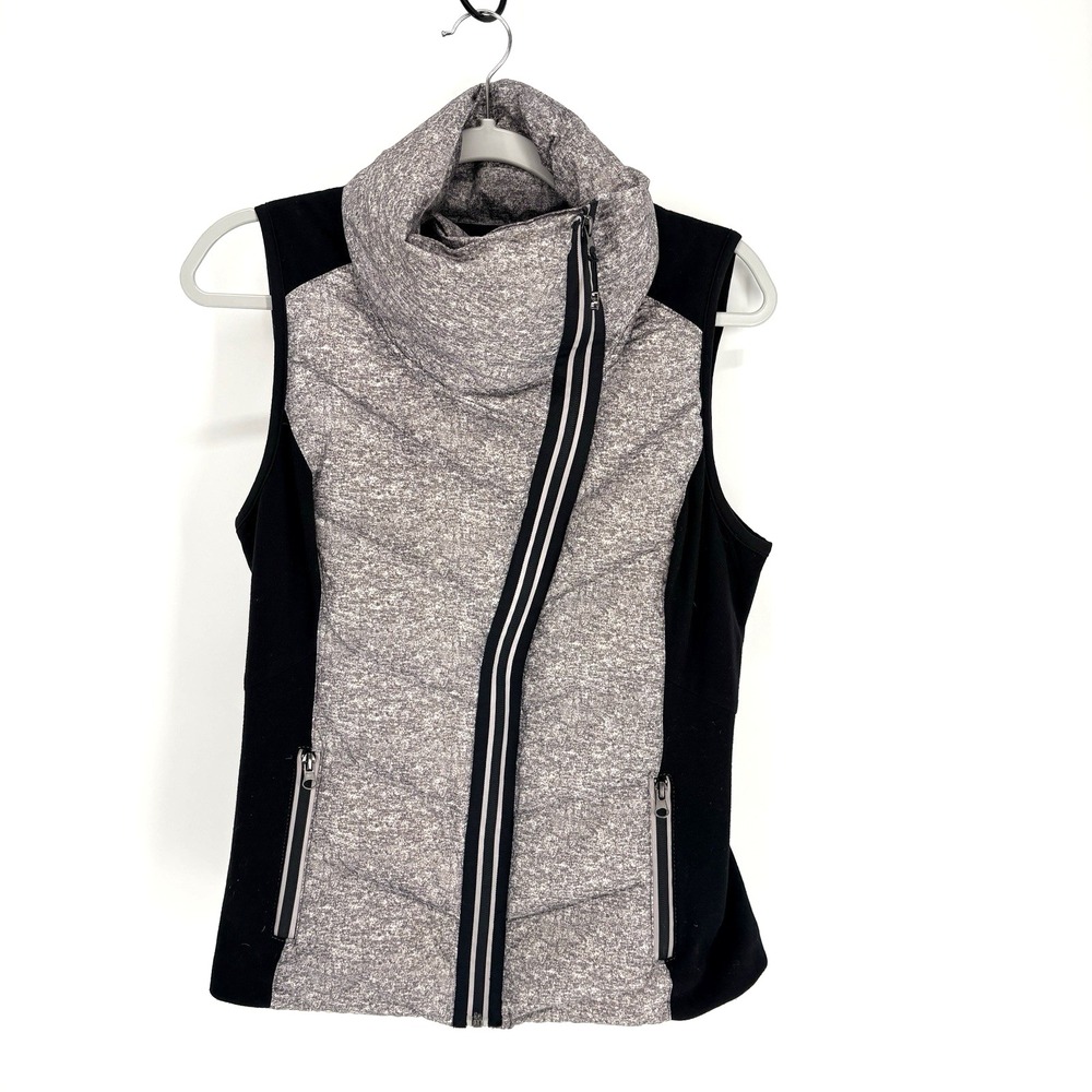 Be Boundless Down Puffer Vest Small Black Gray Stretch Funnel Neck